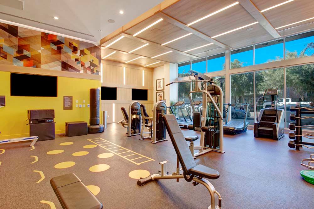Fitness center at The Linden in Long Beach, California
