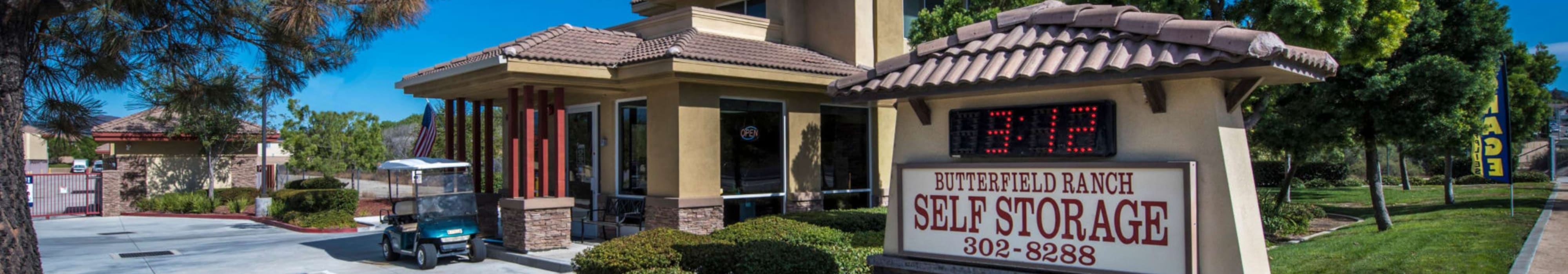 Branding on the exterior of Butterfield Ranch Self Storage in Temecula, California