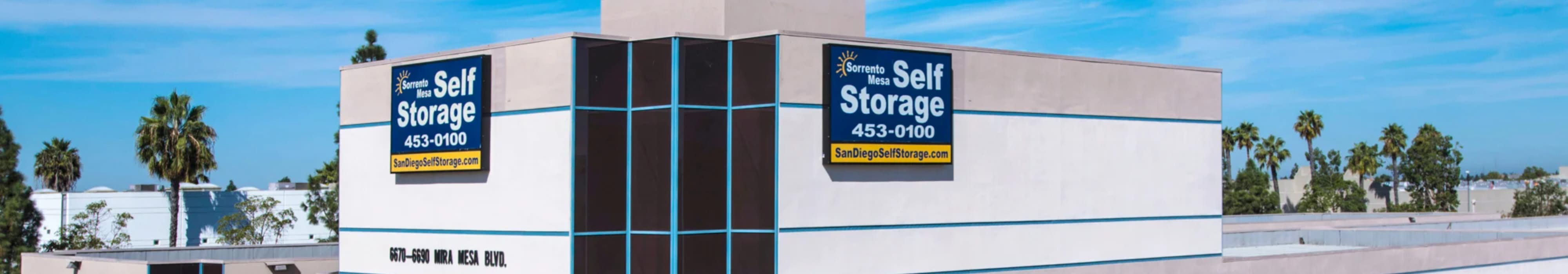 Branding on the exterior of Sorrento Mesa Self Storage in San Diego, California