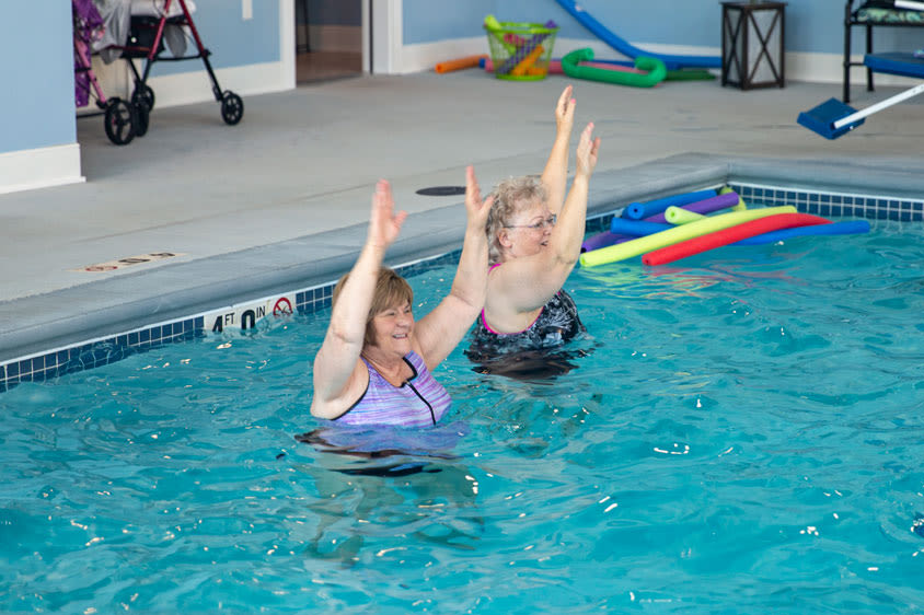 Residents doing water therapy at Attivo Trail in Ames, Iowa