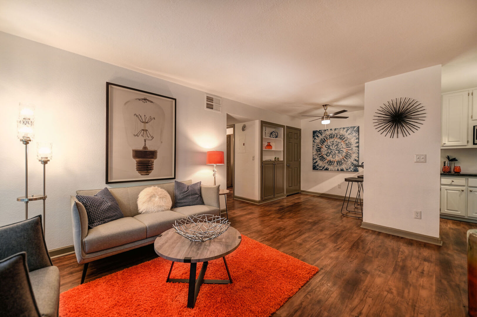 Model living room at Lake Pointe Apartments in Folsom, California