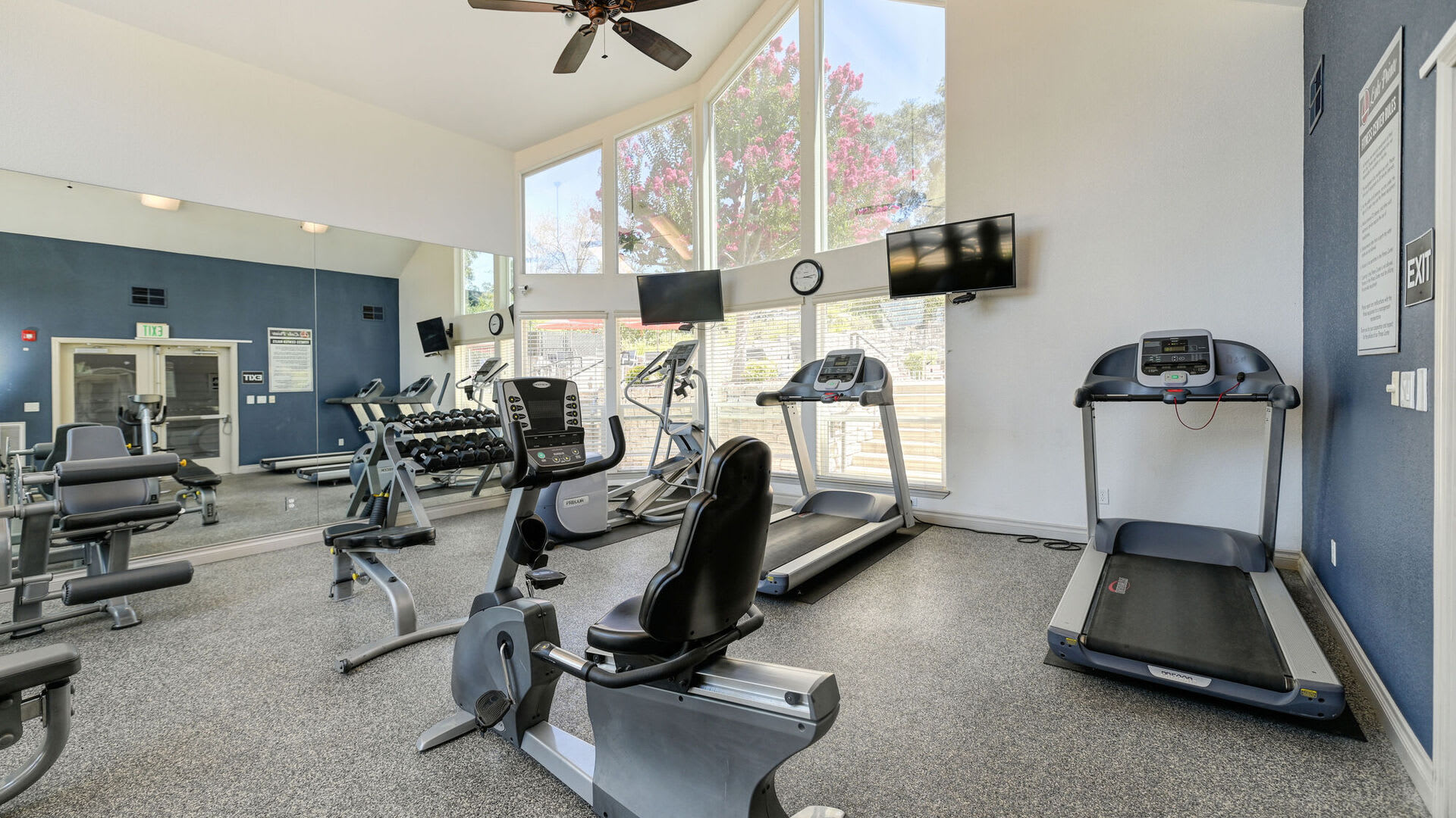 Cardio equipment and gym at Lake Pointe Apartments in Folsom, California