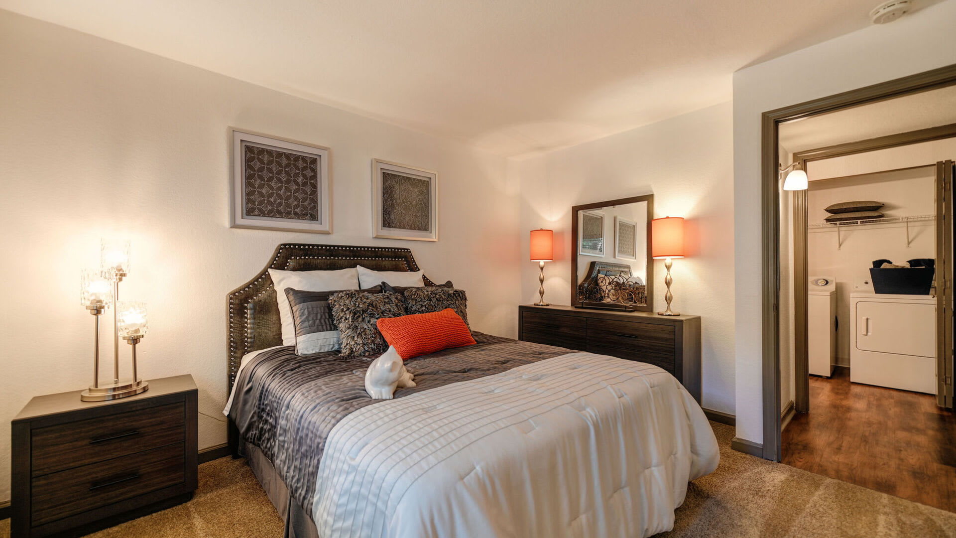 Model bedroom at Lake Pointe Apartments in Folsom, California