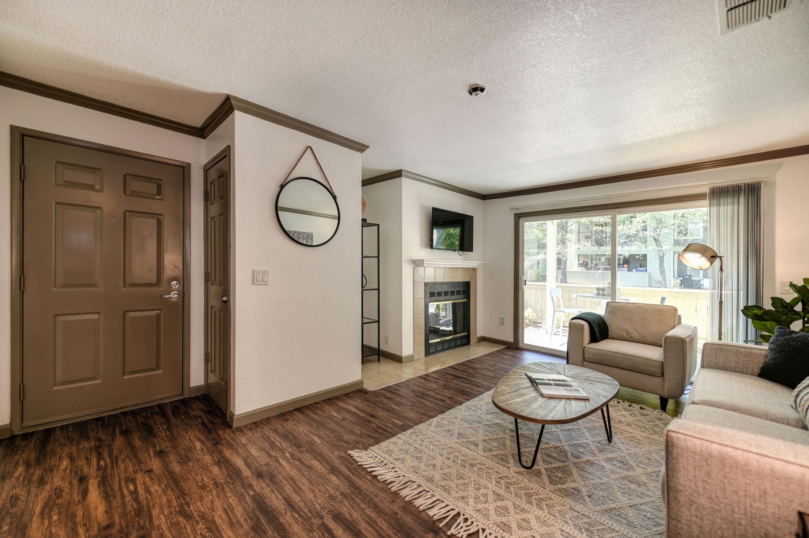 Model living room at Harbor Oaks Apartments in Sacramento, California