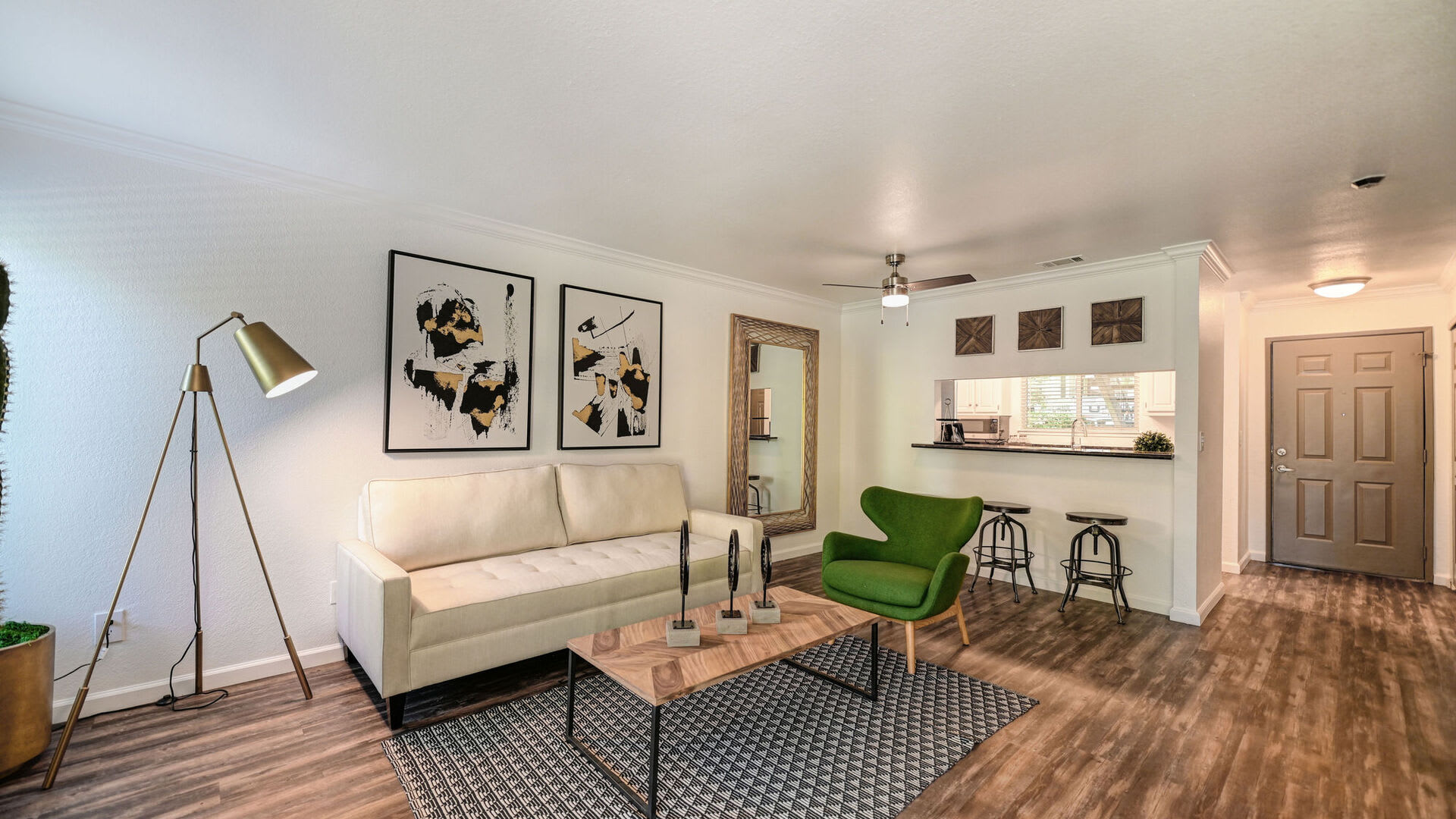 Model living room at Harbor Oaks Apartments in Sacramento, California