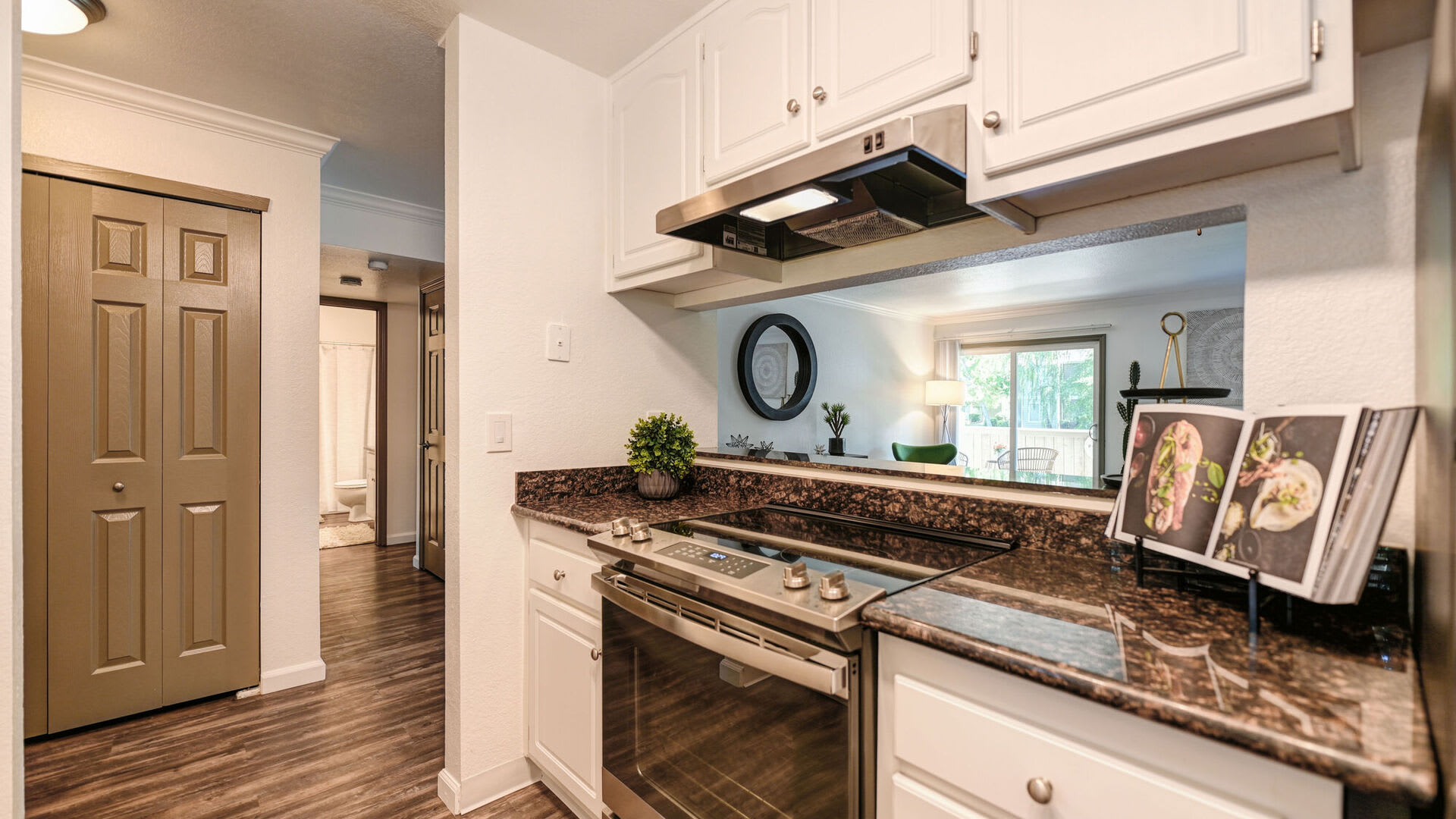 Model kitchen at Harbor Oaks Apartments in Sacramento, California