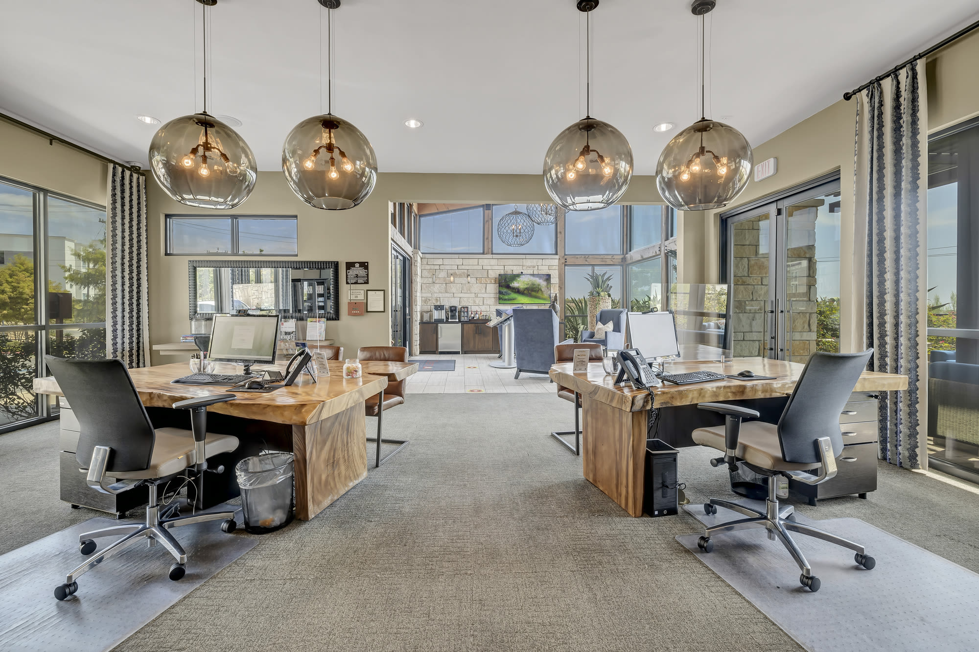Office workstations at Henley at The Rim in San Antonio, Texas
