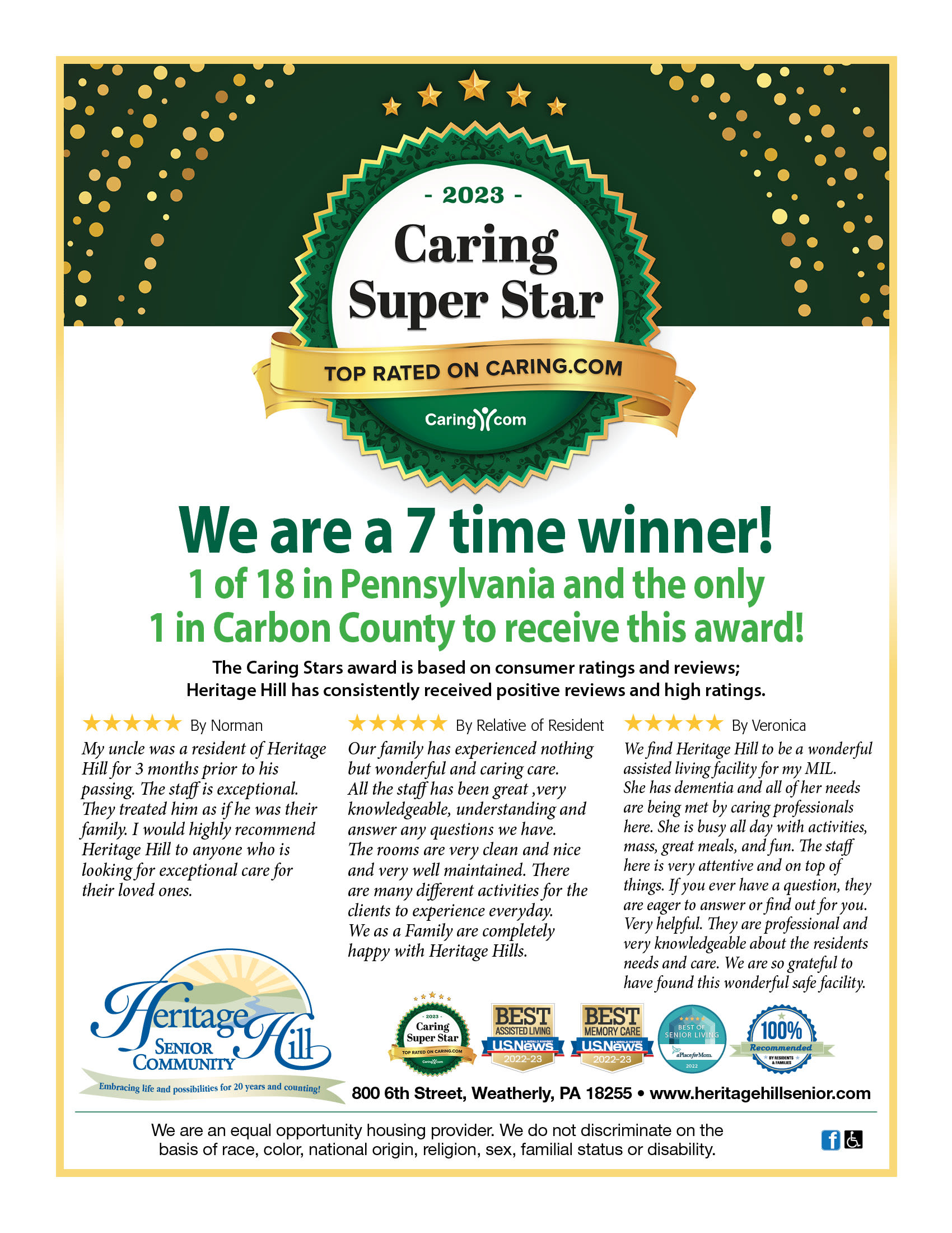 Caring super star award at Heritage Hill Senior Community