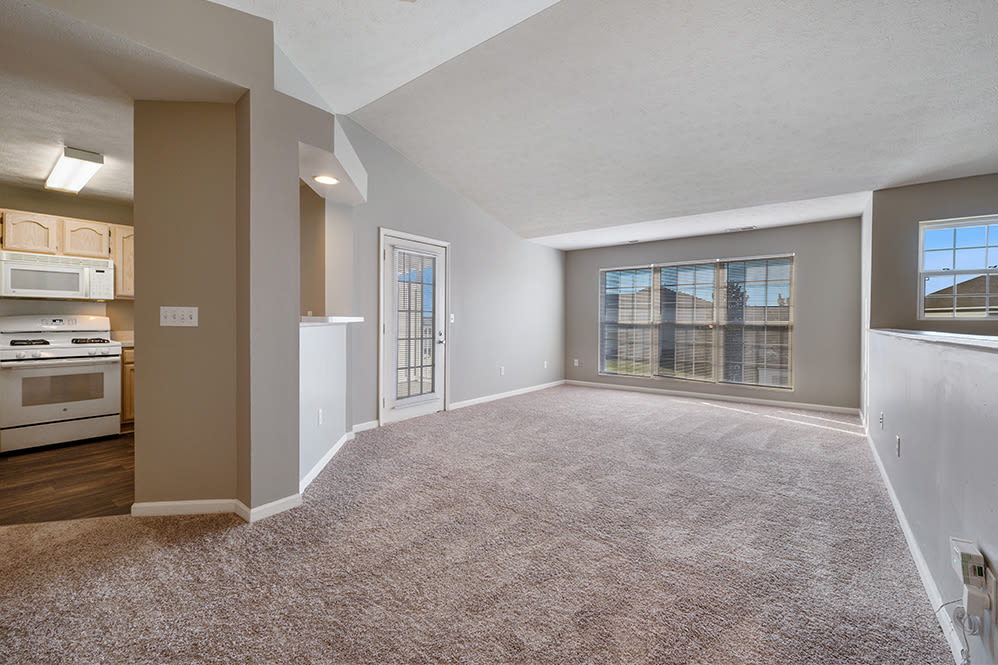 Spacious living room at Lake Pointe Apartment Homes in Portage, Indiana