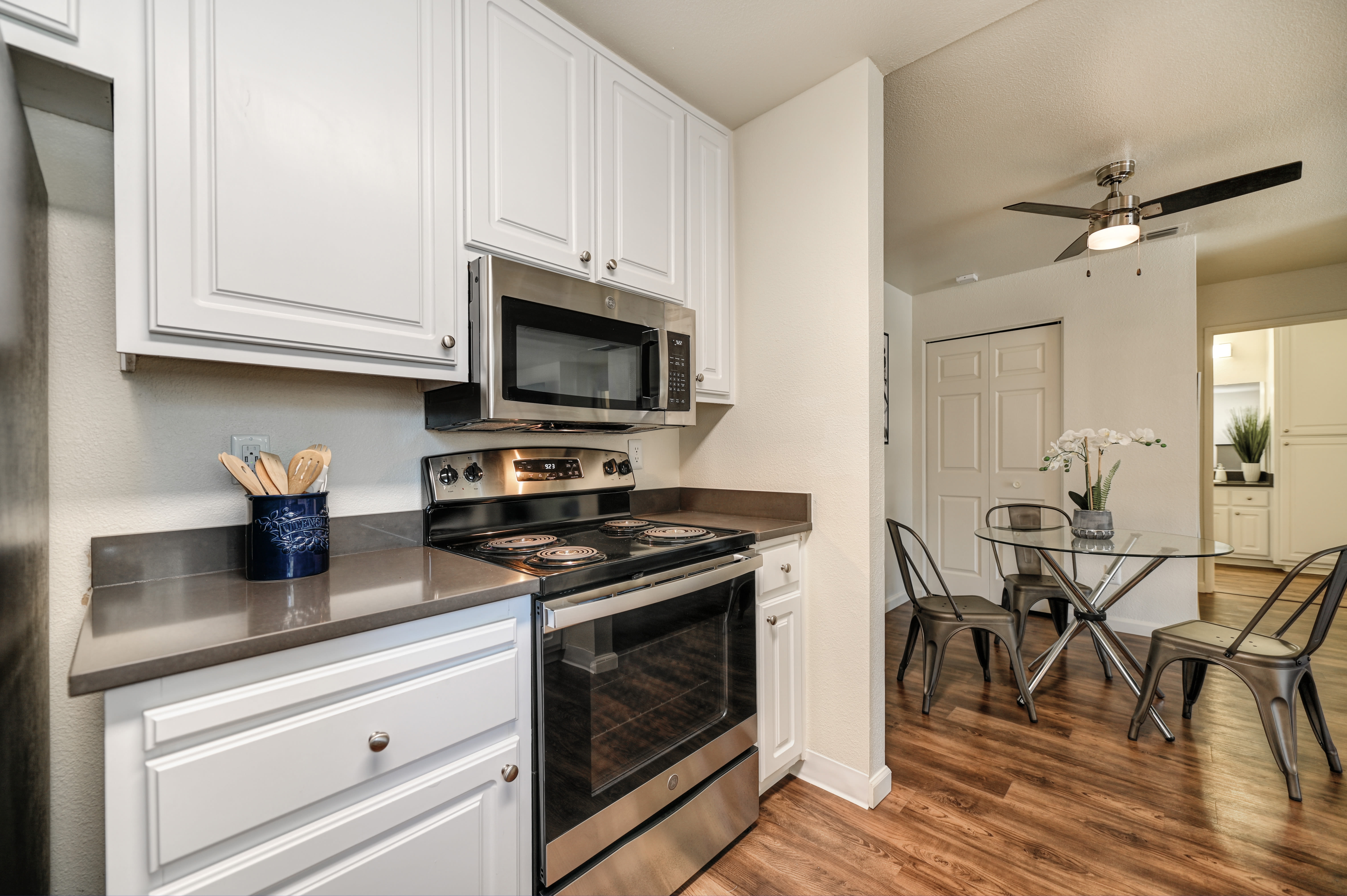 Model kitchen and dining room at Salishan Apartments in Citrus Heights, California