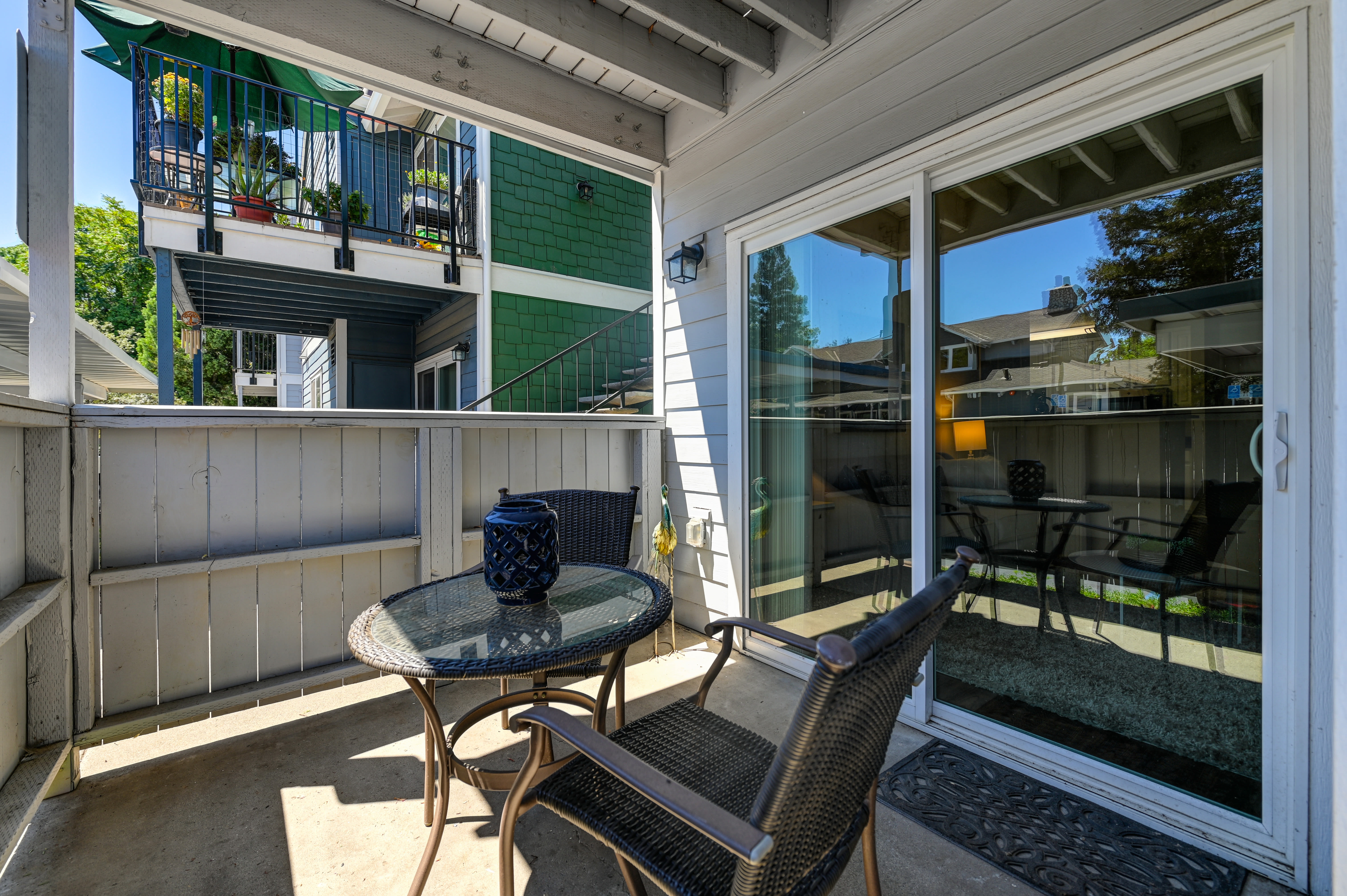 Patio with sliding glass door at Salishan Apartments in Citrus Heights, California