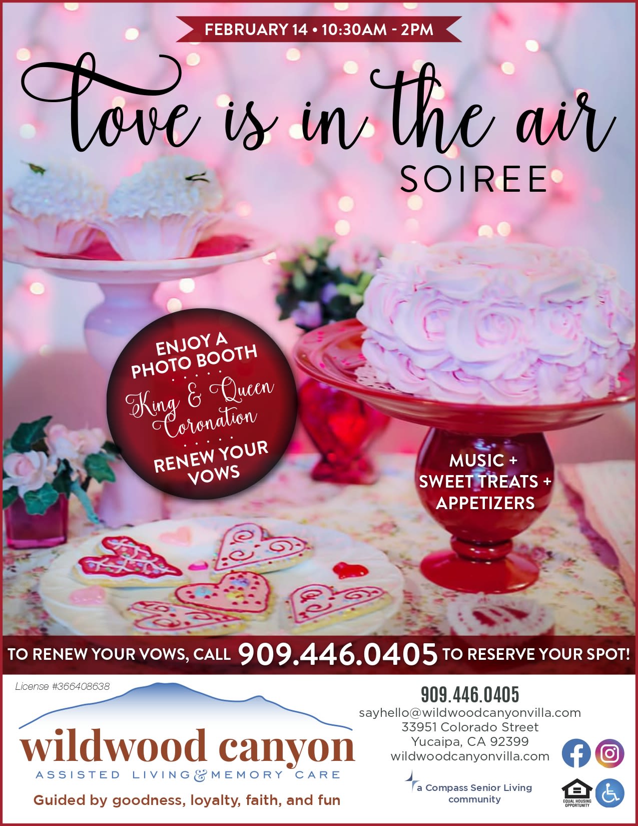 Love in the air flyer at Wildwood Canyon Villa Assisted Living and Memory Care in Yucaipa, California. 