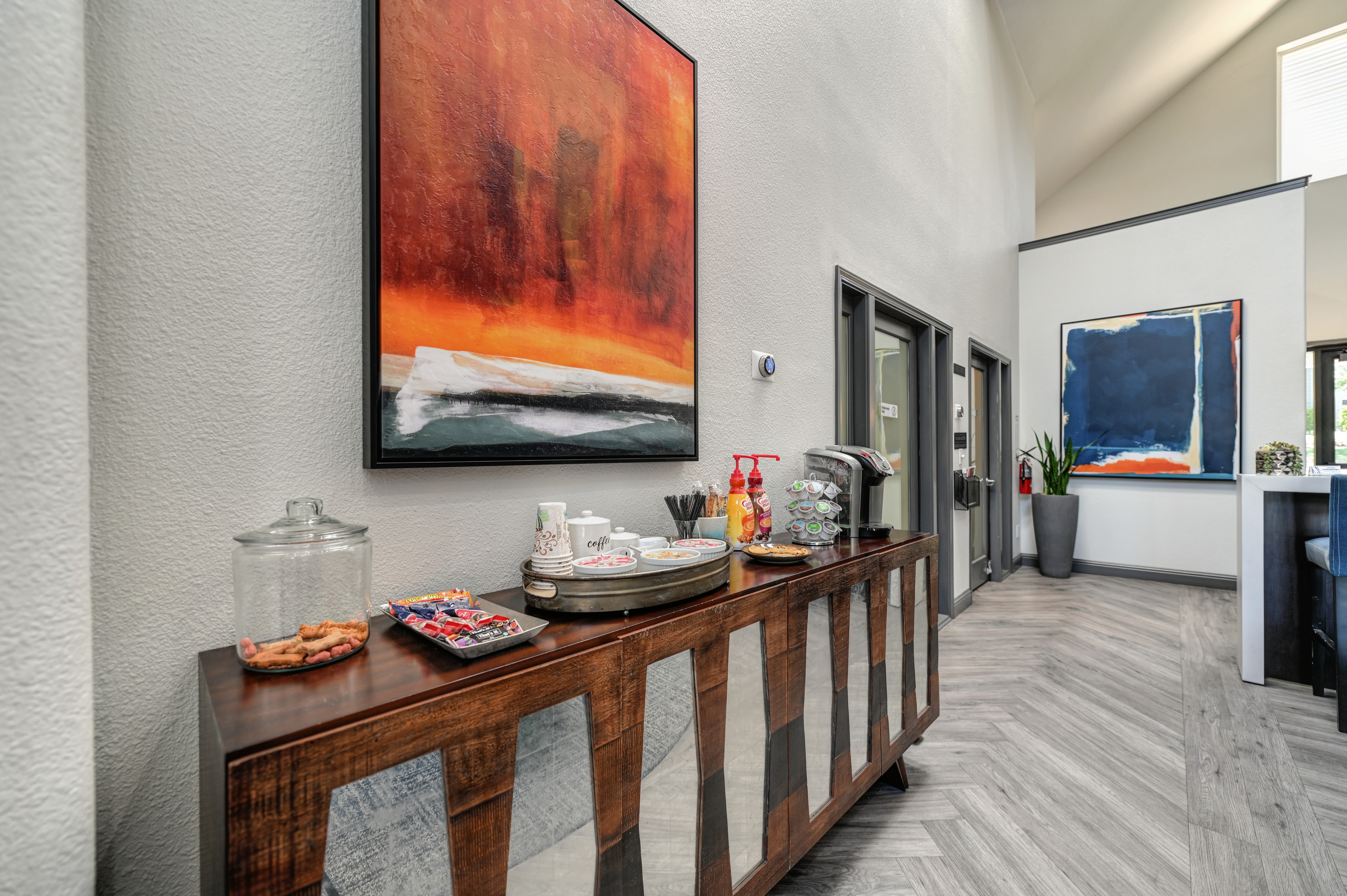 View of the hallway in the clubhouse at Rocklin Ranch Apartments in Rocklin, California