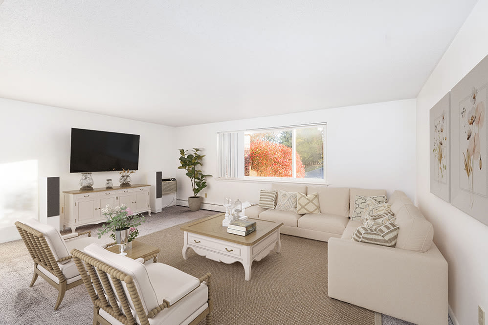 Beautifully designed living room at Henrietta Highlands in Henrietta, New York