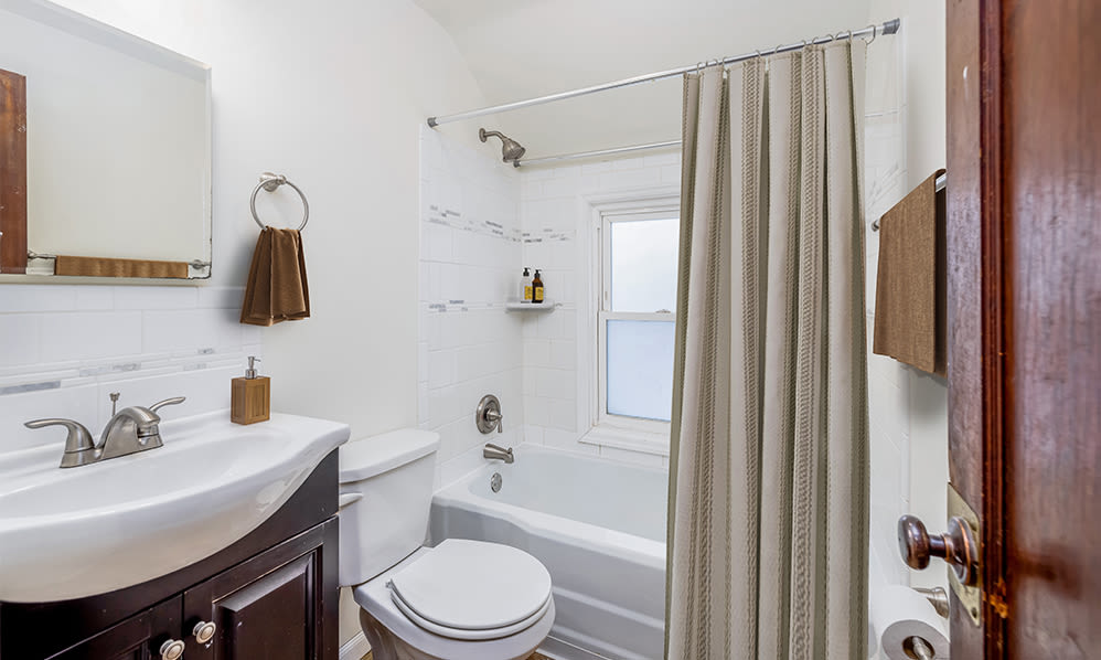 Modern bathroom at Park Place Townhomes in Buffalo, New York
