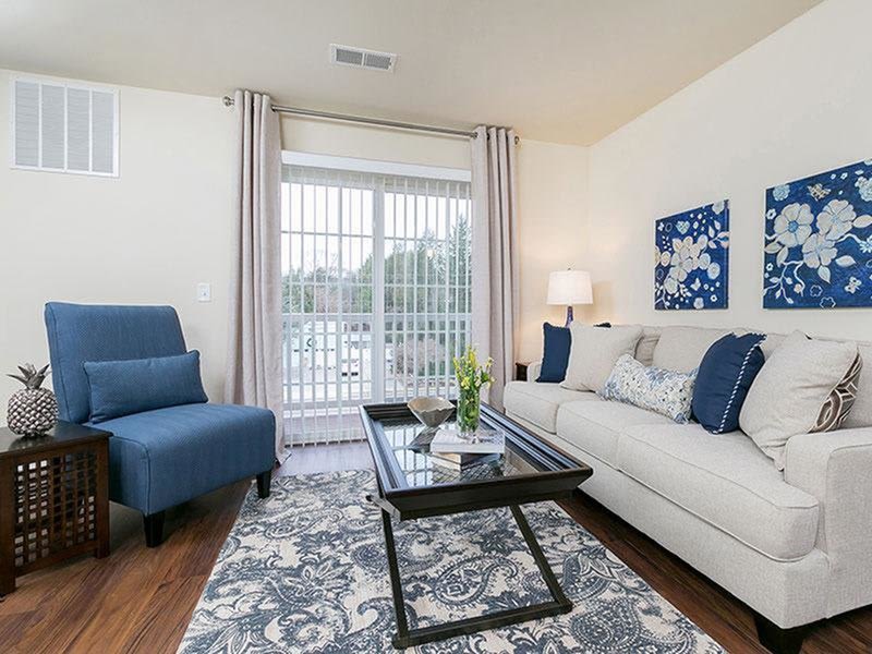 Model living room at The Colony at Chews Landing in Blackwood, New Jersey