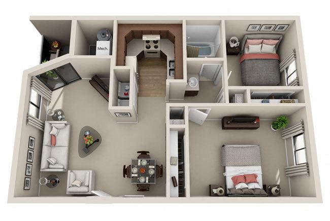 View 2 Bedroom Floor Plans at Cherry Creek Apartments | Apartments in Riverdale, Utah