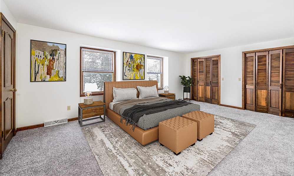 Spacious bedroom with large closets at Green Lake Apartments & Townhomes in Orchard Park, New York