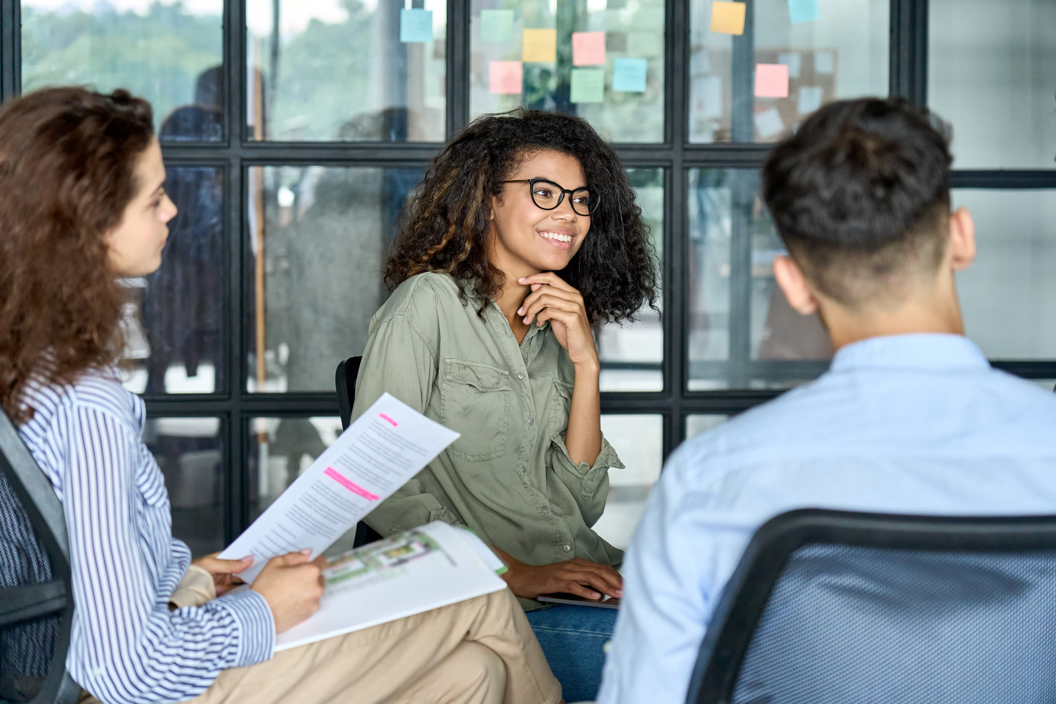 Holding a meeting at Symphony Property Management in Buffalo, New York