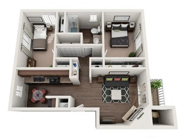 View 2 Bedroom 788 sqft. Floor Plan at Cherry Lane Apartment Homes in Bountiful, Utah