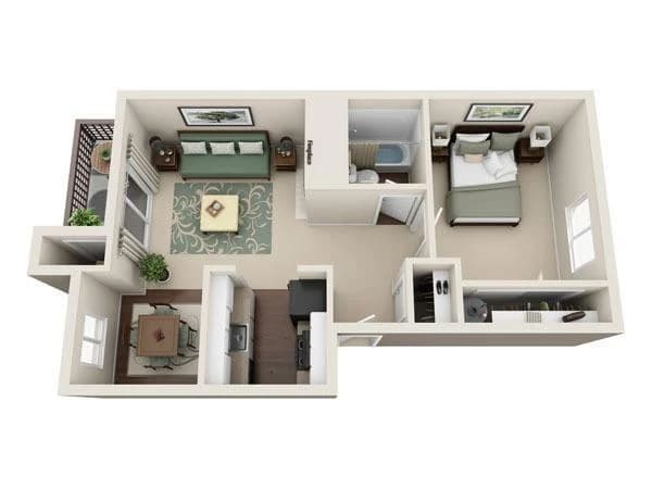 View 1 Bedroom Floor Plan at Copperstone Apartment Homes in Everett, Washington