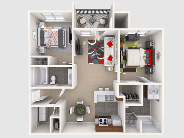 View 2 Bedroom Floor Plan at Cornerstone Apartments in Independence, Missouri