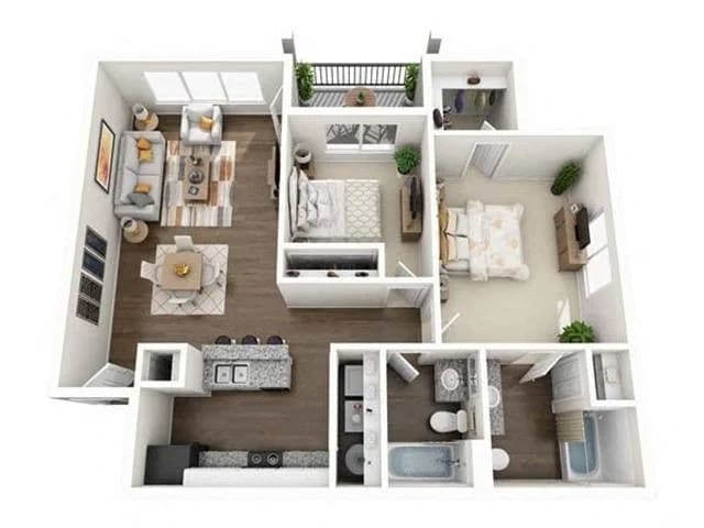 View 2 Bedroom B2 Floor Plan at Ecco Apartments in Eugene, Oregon