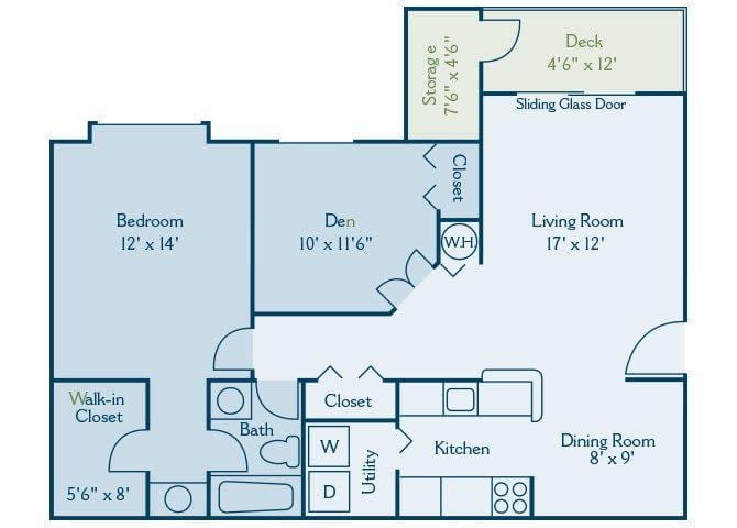 View 1 Bedroom A2 Floor Plan at Kingscrest Apartments in Frederick, Maryland