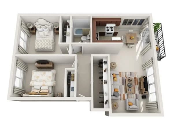 View 2 Bedroom Floor Plan at Lakeside Landing Apartments in Tacoma, Washington