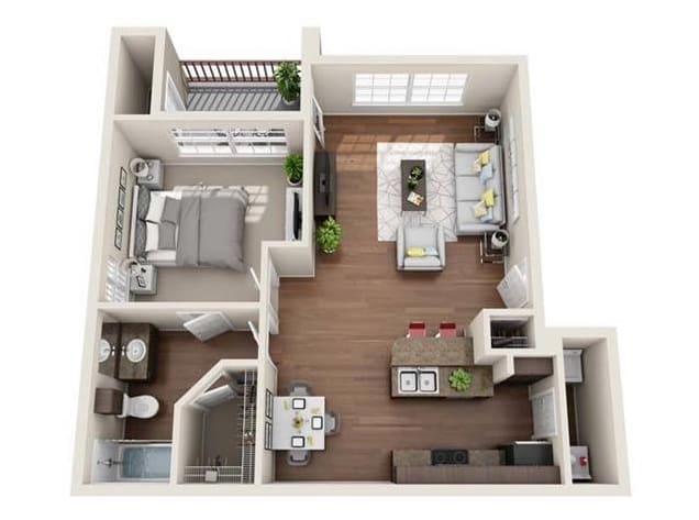 View Cypress one Bedroom Floor Plan at The BLVD at Medical Center Apartments in San Antonio, Texas