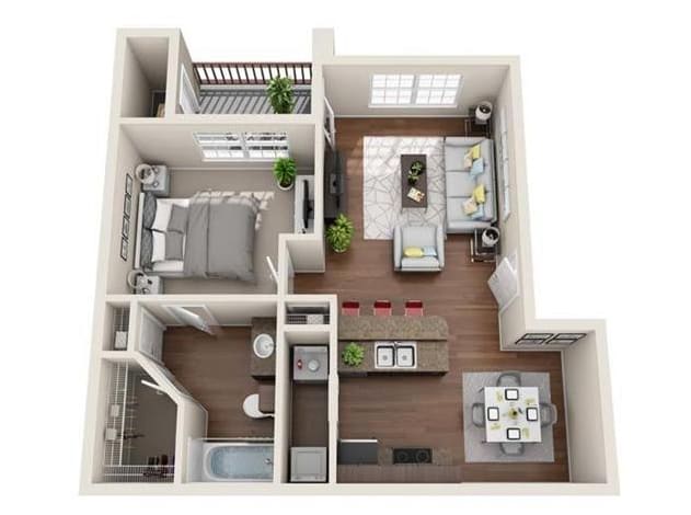 View The Laurel one Bedroom Floor Plan at The BLVD at Medical Center Apartments in San Antonio, Texas