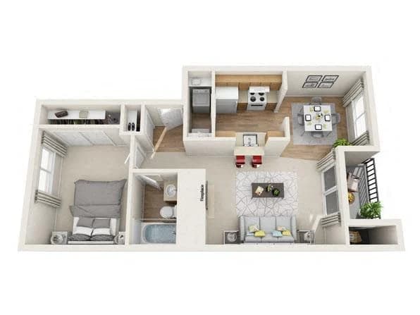 View one bedroom Jonathan Floor Plan at The Park at Cooper Point Apartments in Olympia, Washington