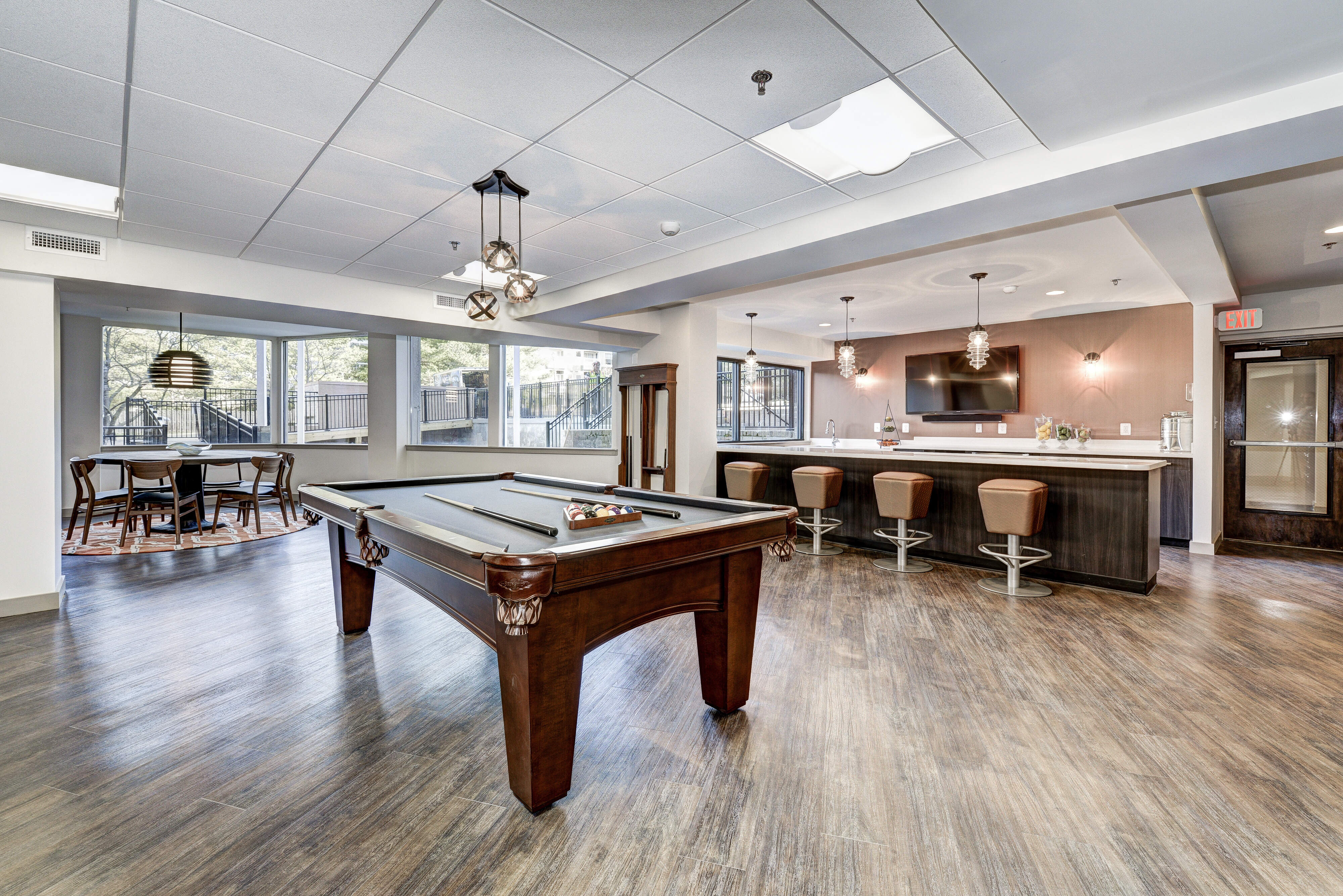Billiards table in the community room at The Mark by Solaire in Alexandria, Virginia