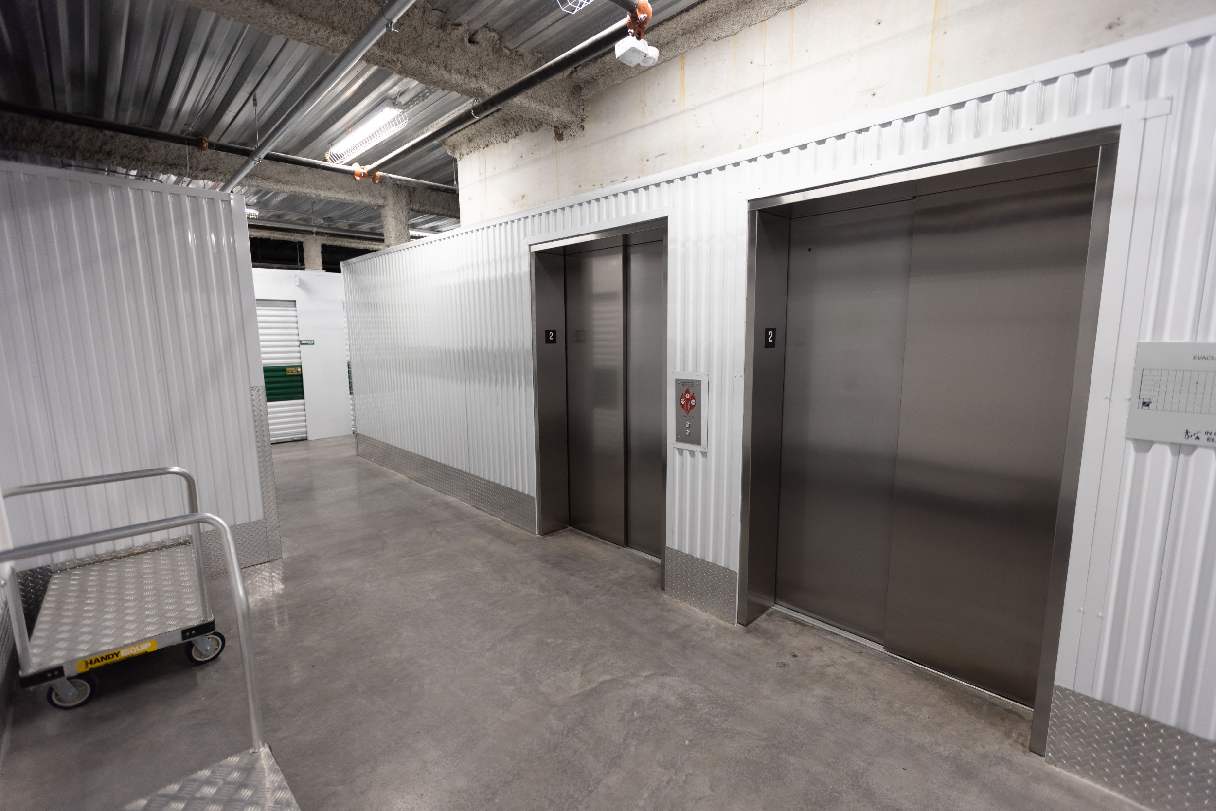 Elevators in the clean and modern facility at Burlington Self Storage Pompano Beach in Pompano Beach, Florida
