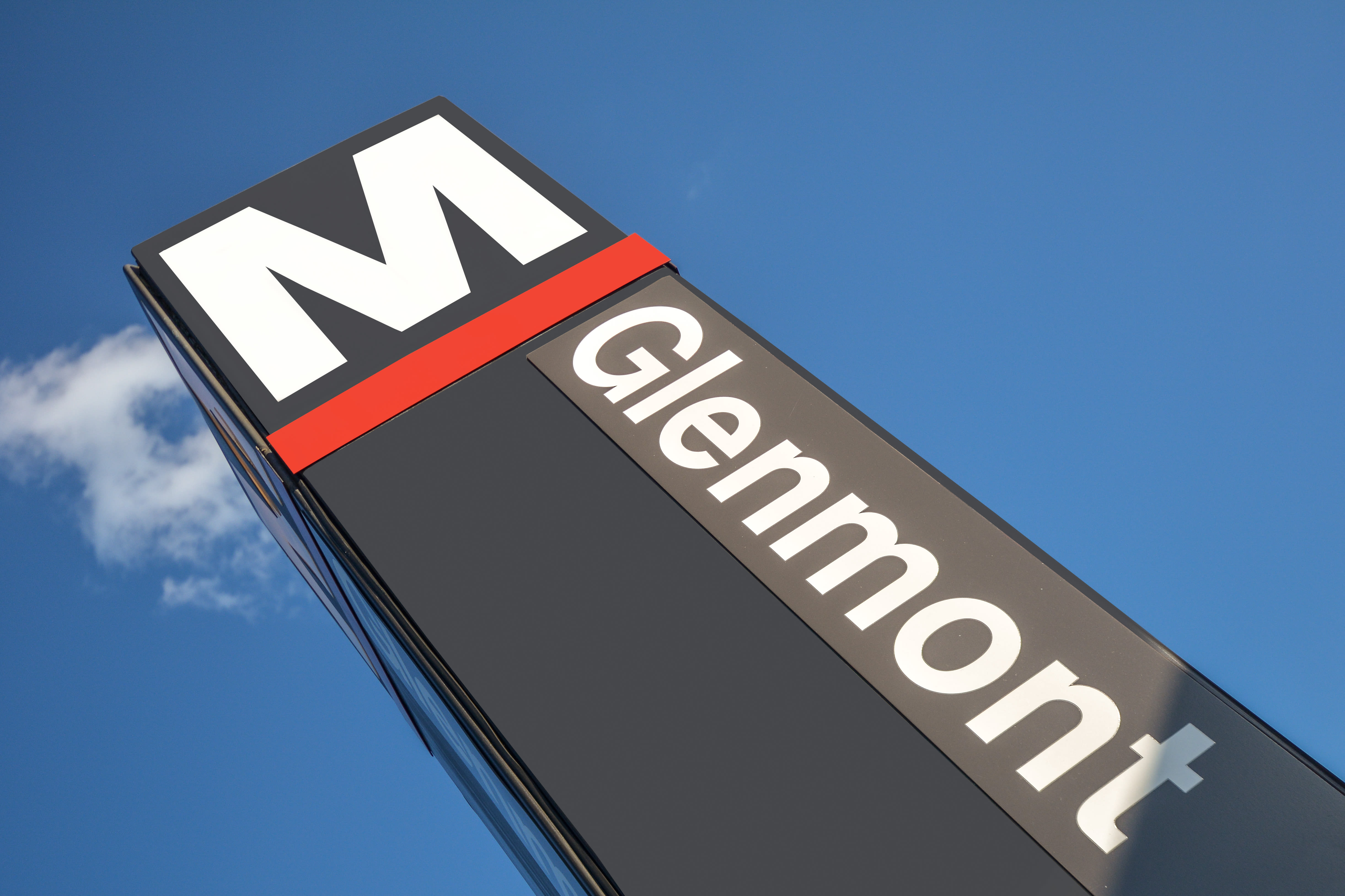 Exterior sign at Landmark Glenmont Station in Silver Spring, Maryland