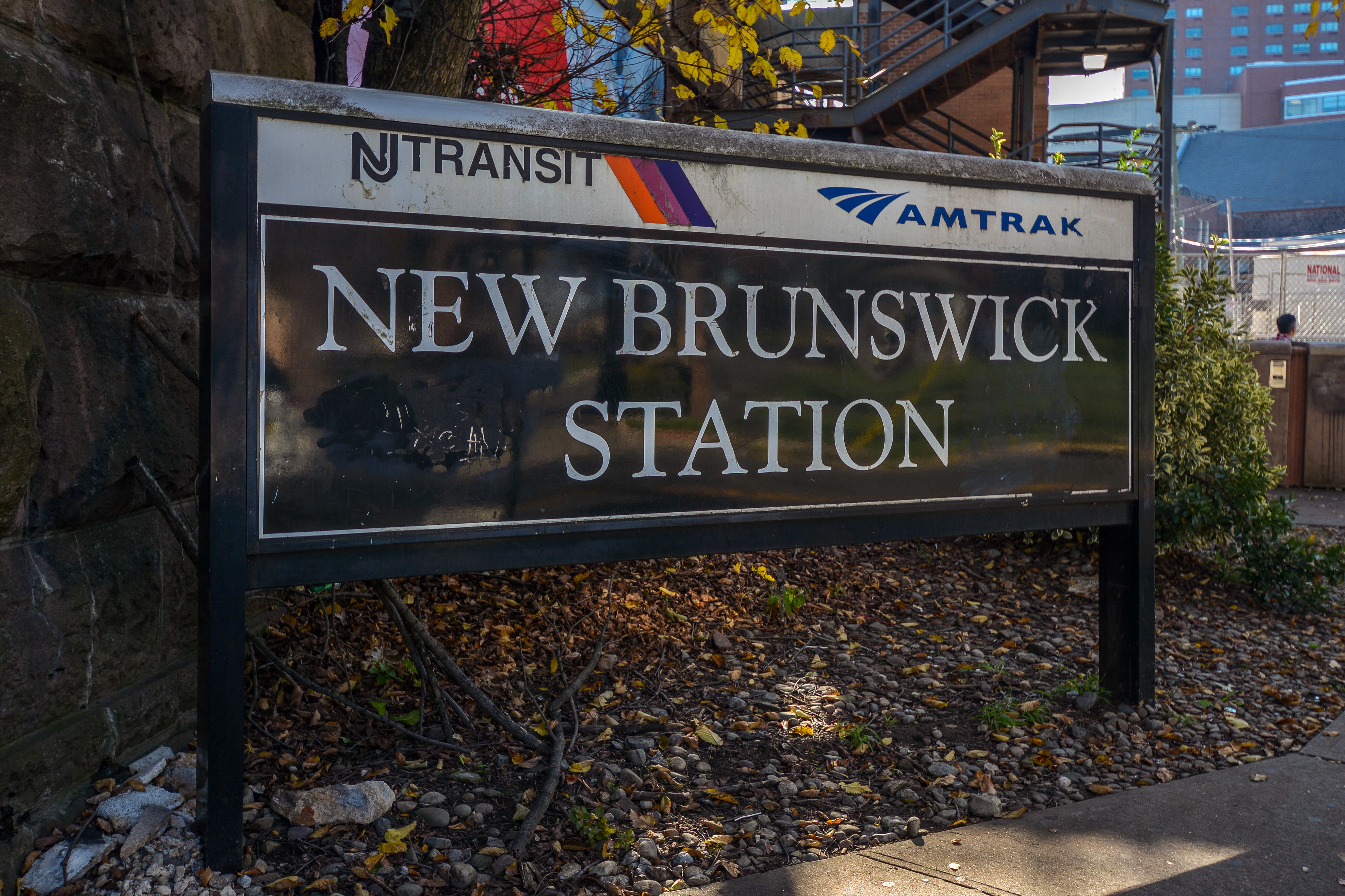 Sign for the New Brunswick Station near The Brunswick in New Brunswick, New Jersey
