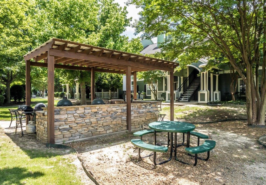 Picnic tables at Camellia Trace in Jackson, Tennessee