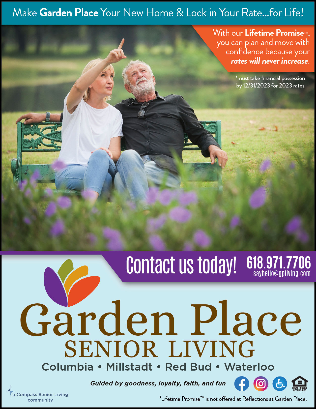 Lifetime promise flyer at Garden Place Red Bud in Red Bud, Illinois
