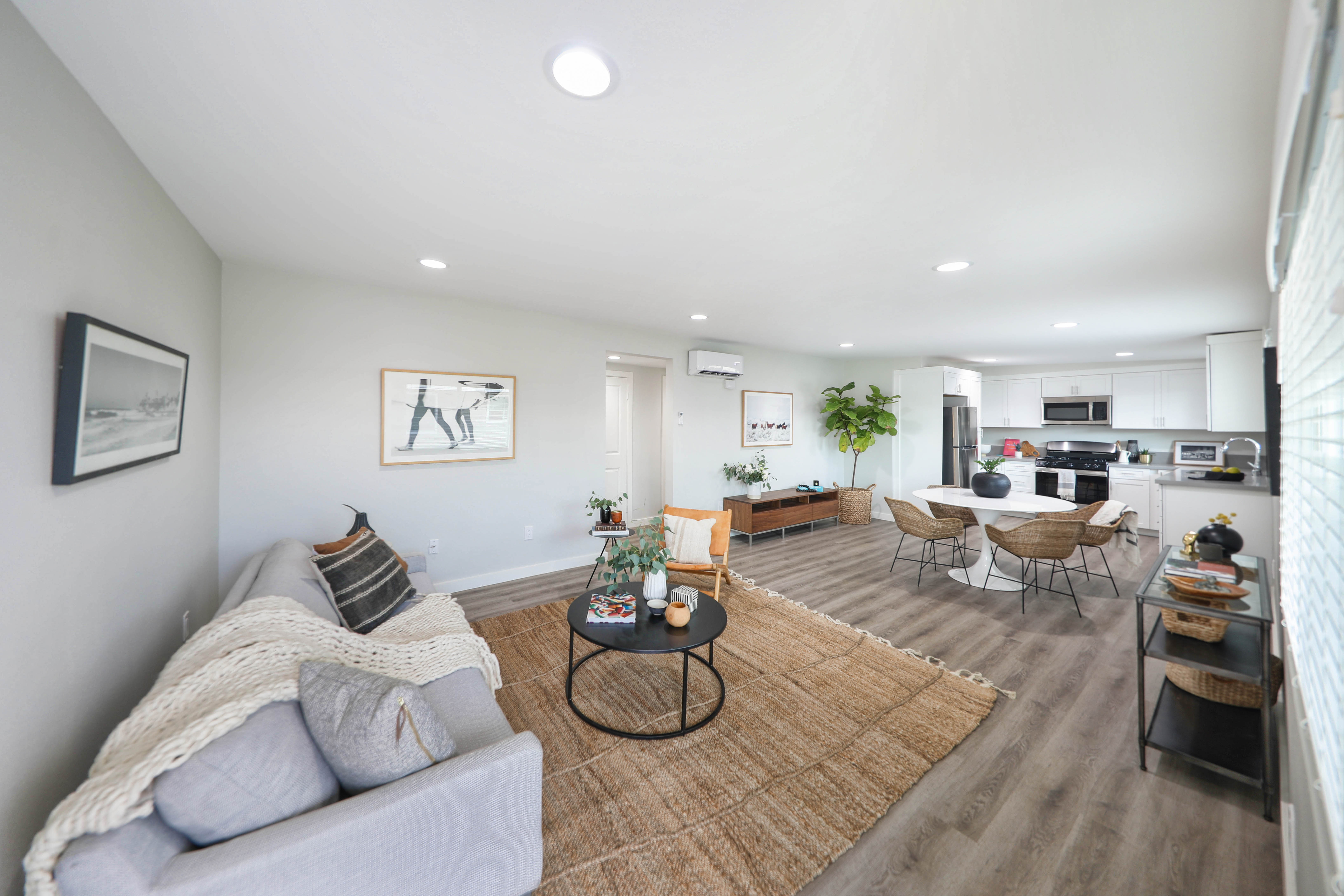 A furnished living room in a modern home at Pacific West Villas in Westminster, California