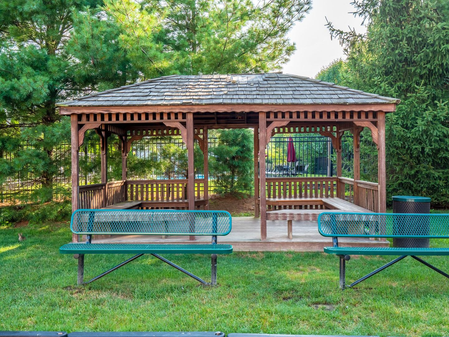Pergola on the landscaped grounds of Seven Fields Apartments in Seven Fields, Pennsylvania