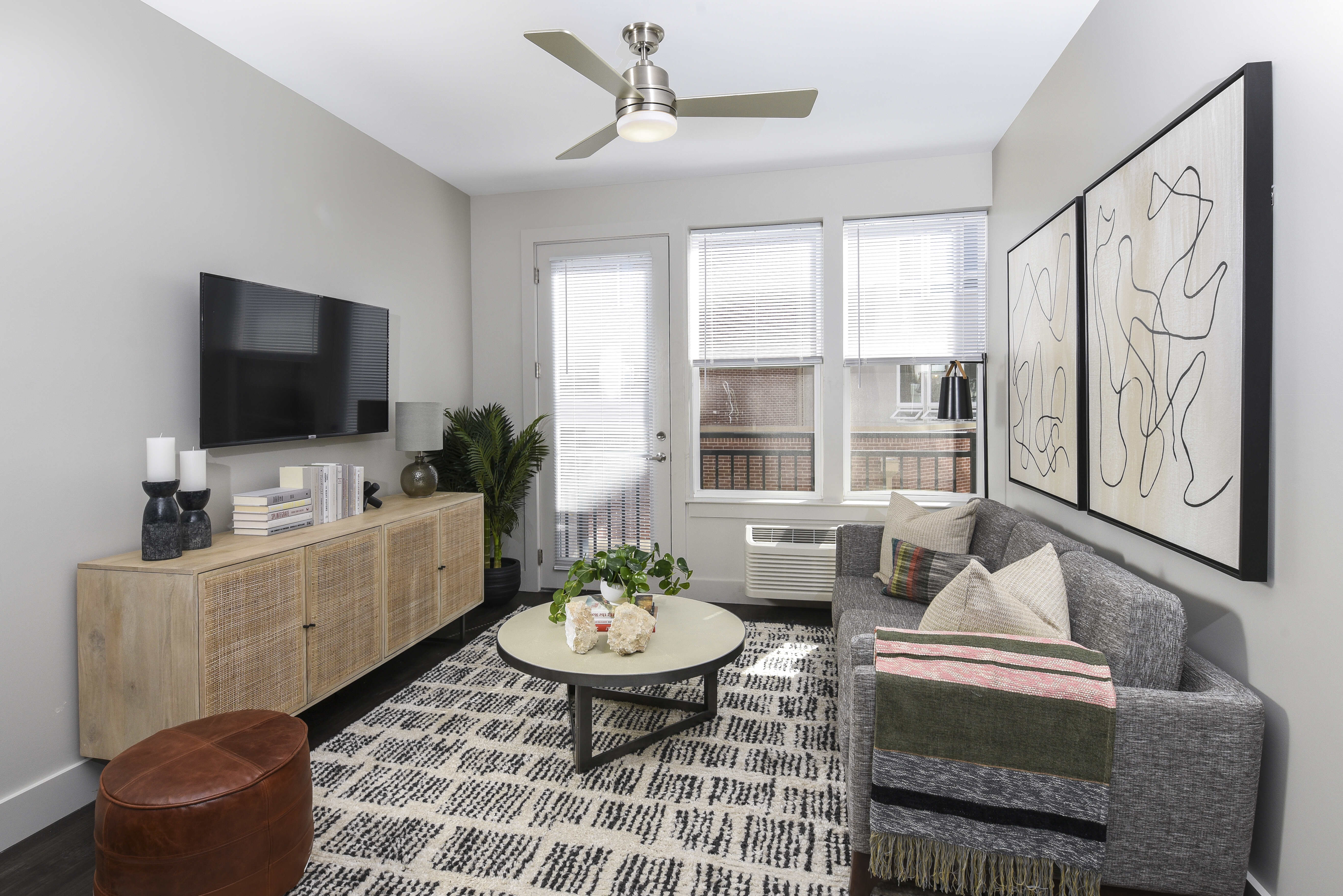 Model contemporary living room at SilverLake in Belleville, New Jersey