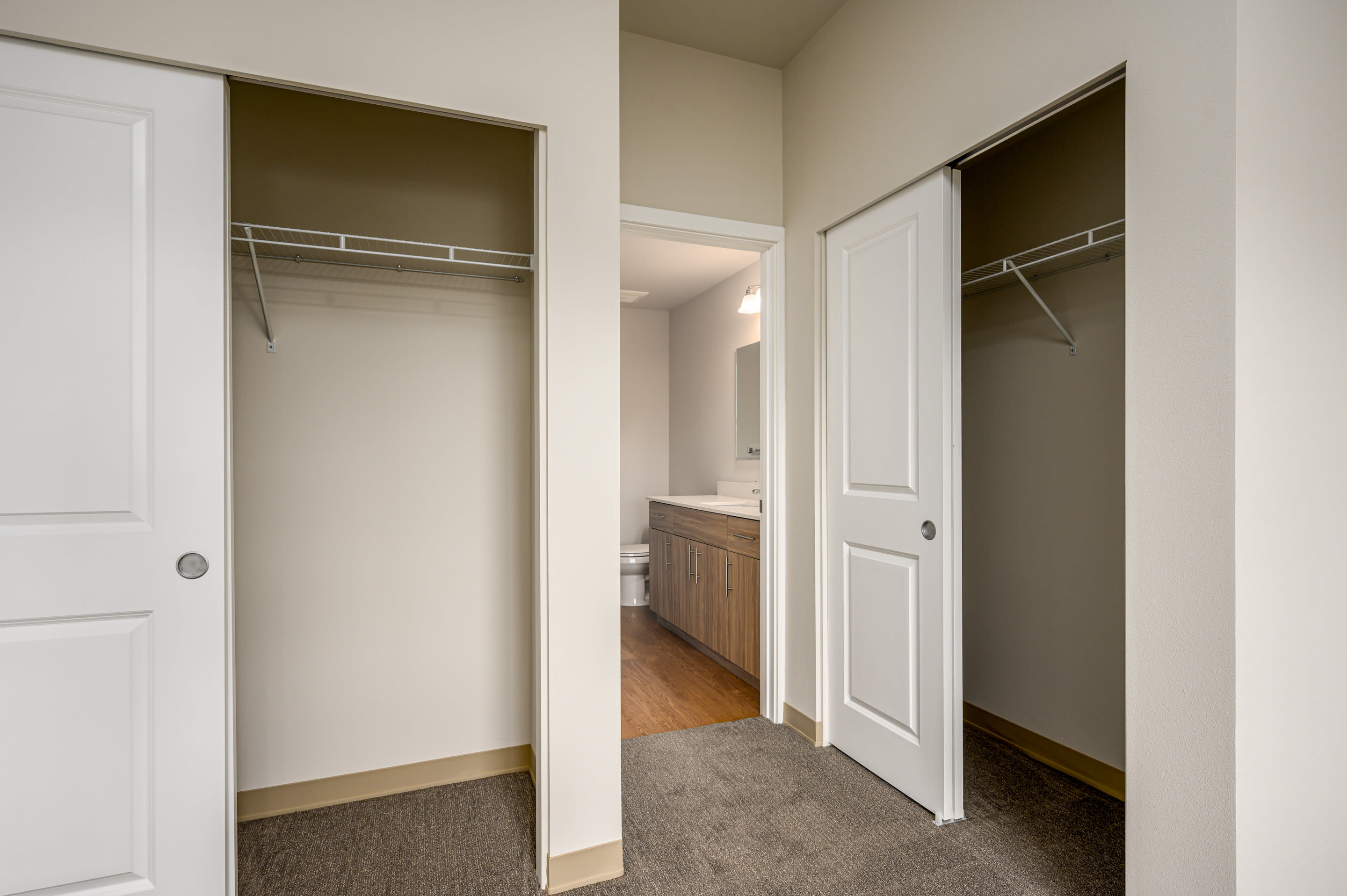 Bedroom with large closet at The Depot at West Sedro Station in Sedro-Woolley, Washington