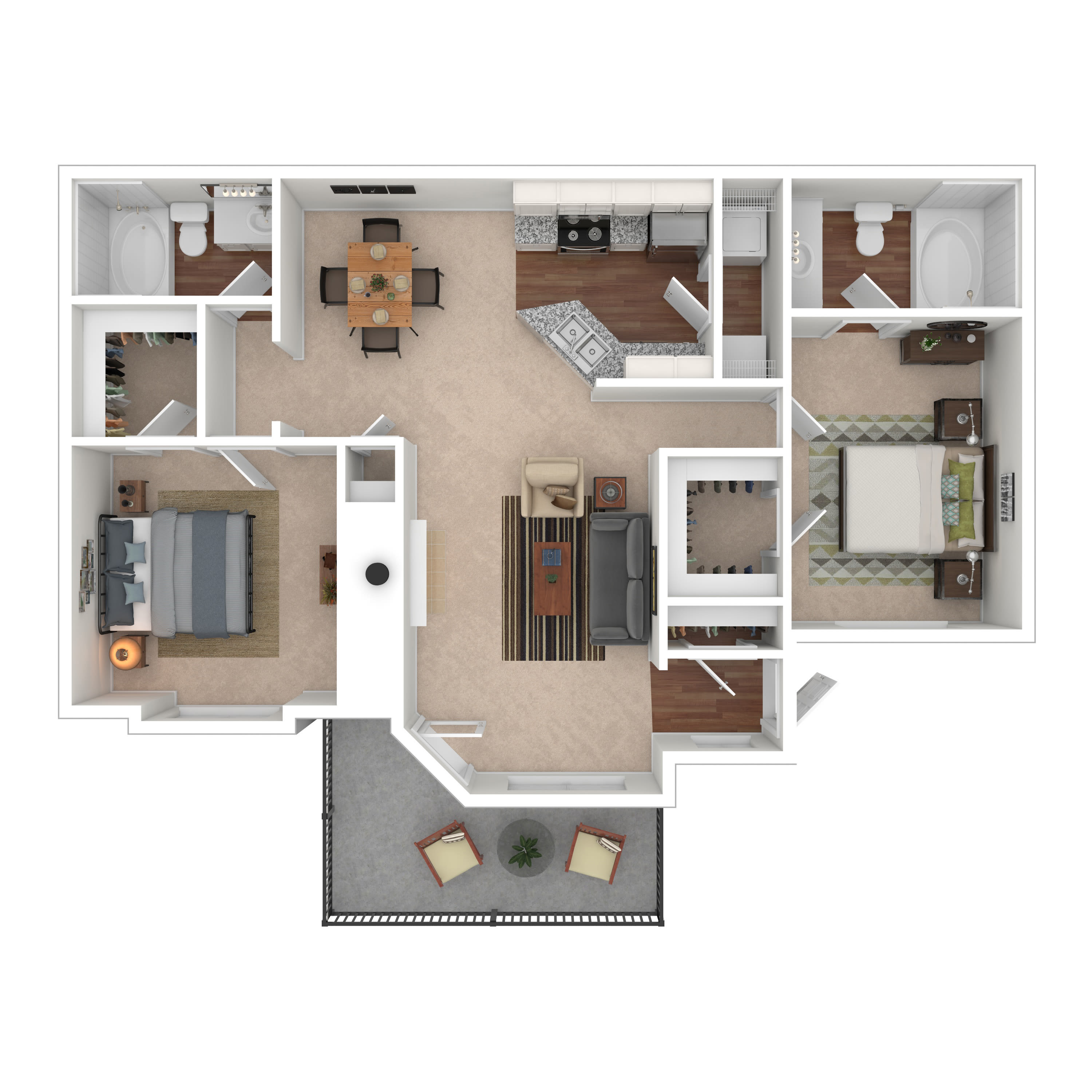 2A | 2 Bed/2 Bath | 1,140 SQFT. floor plan image at Marquis on Edwards Mill