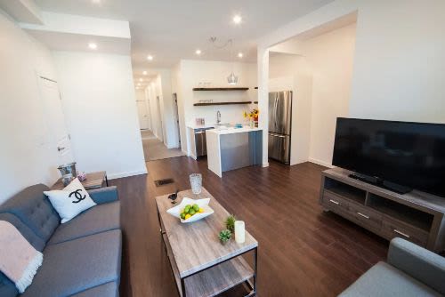 Furnished living room in student apartments at Campus Prime in Syracuse, New York
