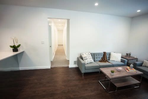 Furnished living room in student apartments at Campus Prime in Syracuse, New York