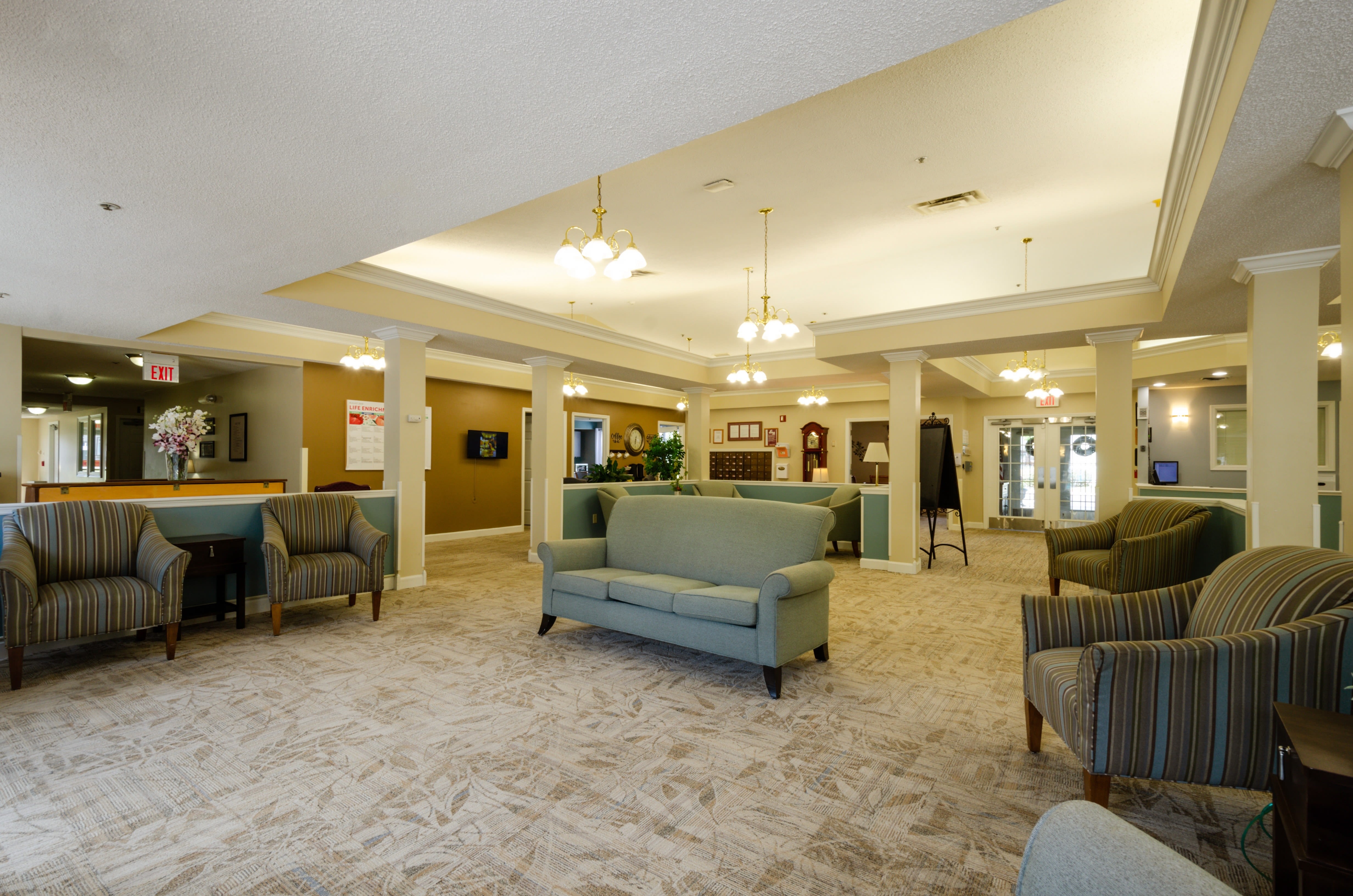 Great room with comfortable couches at Trustwell Living at Miller Place in Celina, Ohio