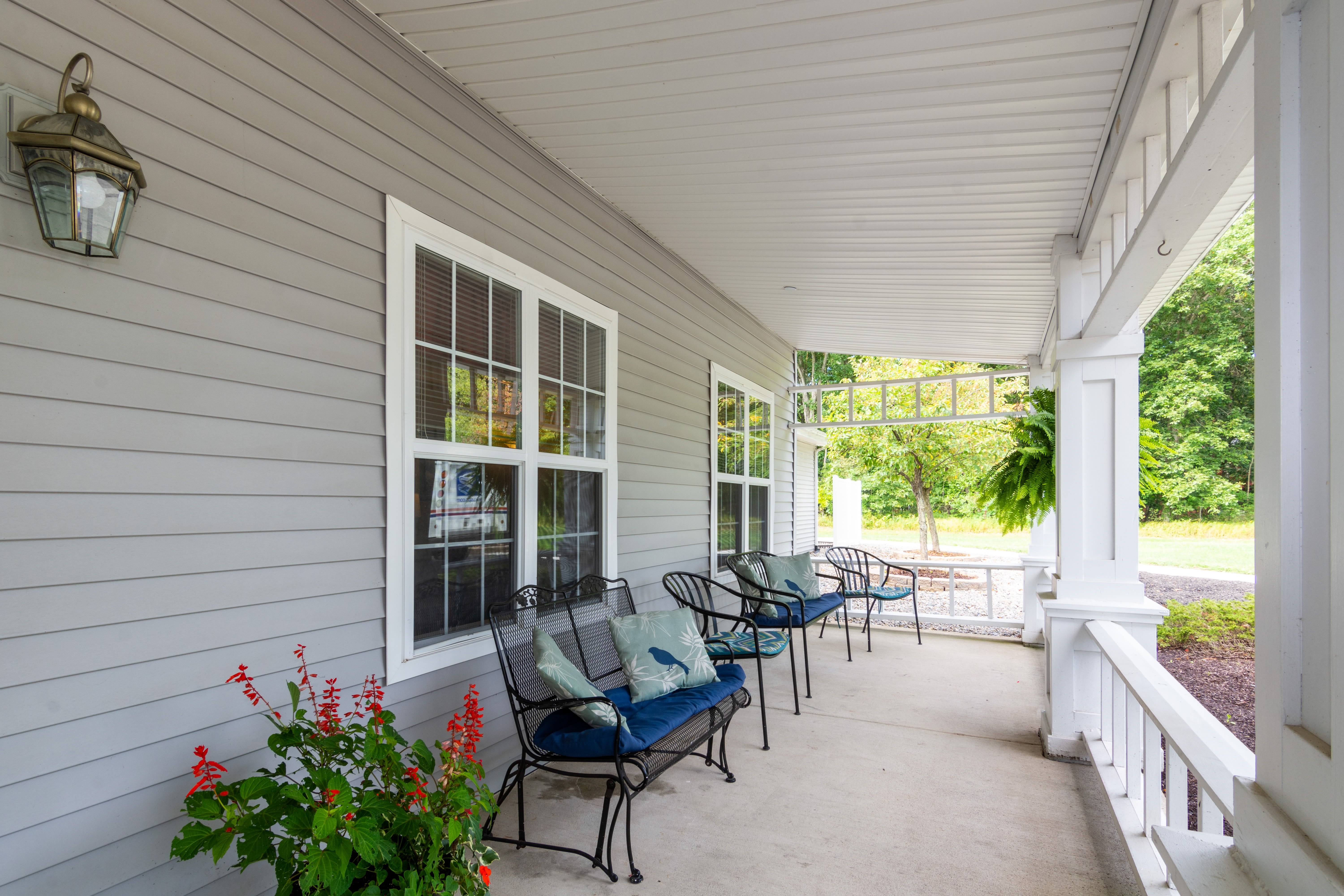 Outdoor porch seating at Trustwell Living at Kingsbury Place in Defiance, Ohio