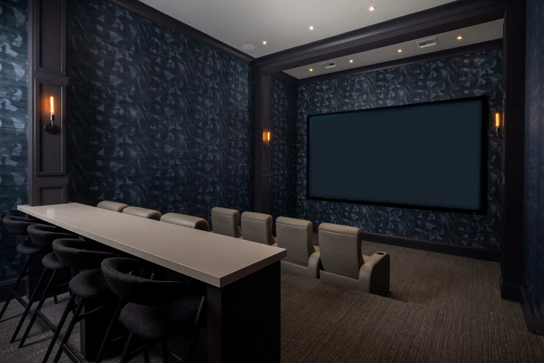 on-site movie theater at Locklyn West Palm in West Palm Beach, Florida