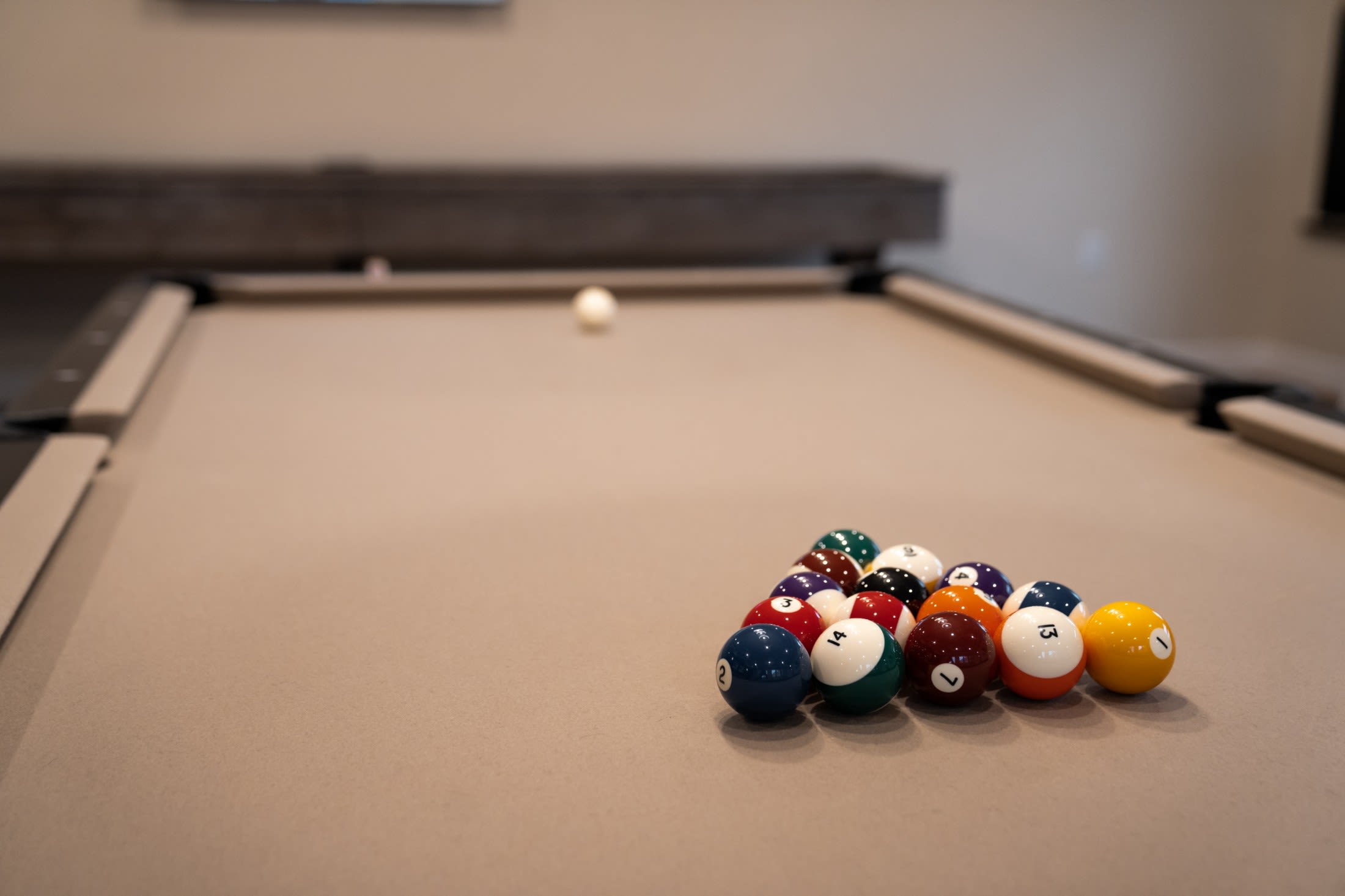 Billiard balls on a pool table at The Pillars of Hermantown in Hermantown, Minnesota