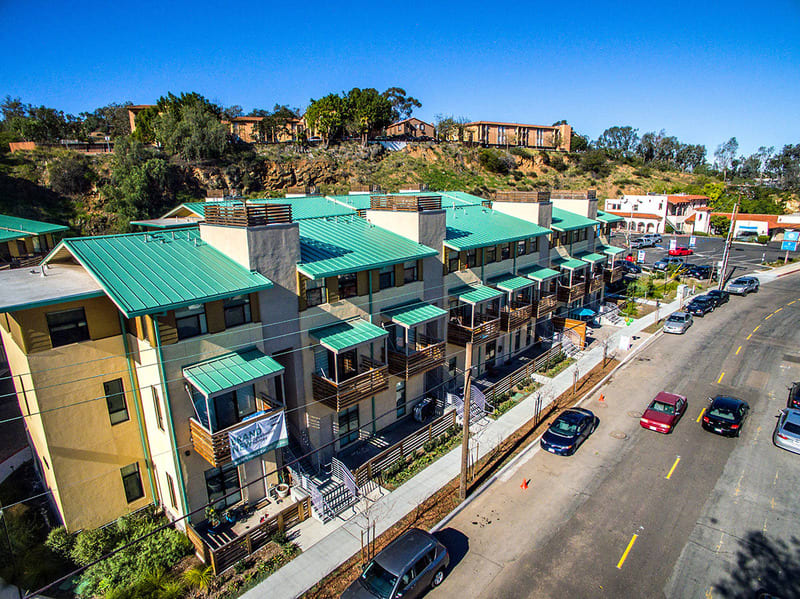 Arial view of the apartments at The Quarry Apartments in La Mesa, California